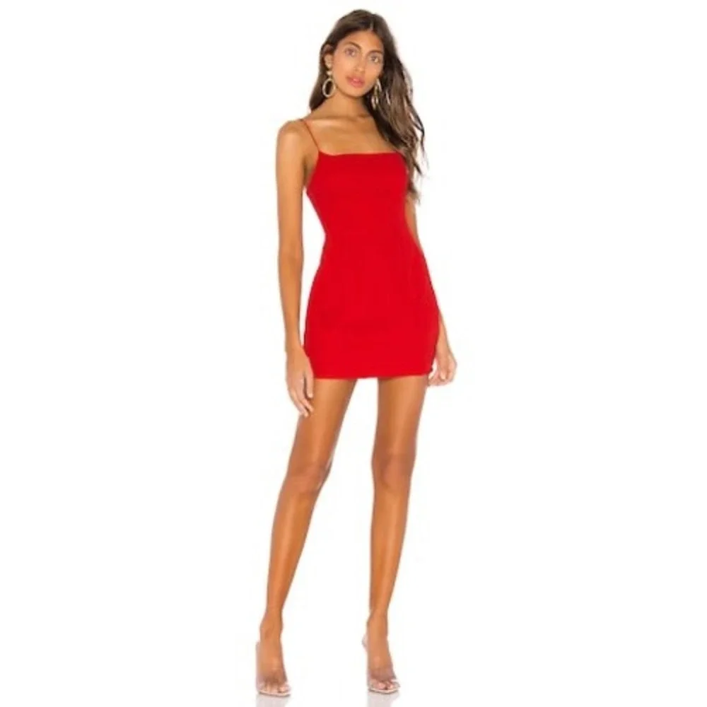 superdown Red Lace Up Open Back Mini Dress Square Neck Spaghetti Strap Medium
